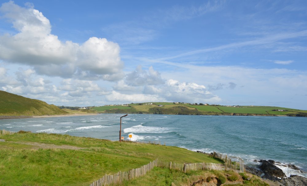 Looking east across Inchydoney East Beach by the Wild Atlantic Way sign Inchydoney Beach, Co. Cork, West of Ireland
