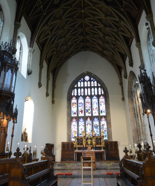 The altar and east window of Saint Deiniol's Cathedral, Bangor, North Wales