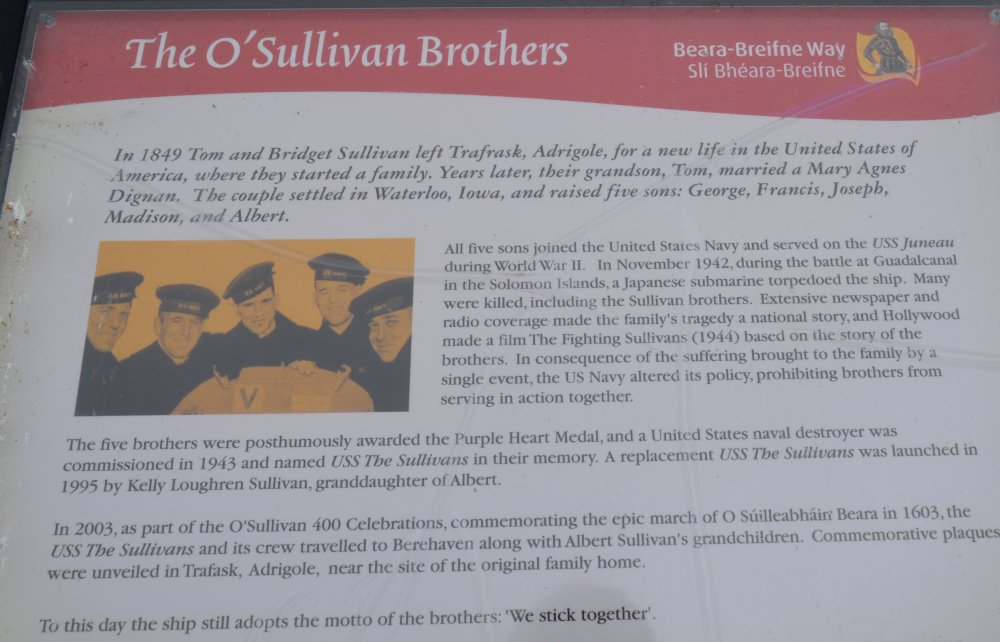 Information board telling the story of the O'Sullivan Brothers, the tragic origin of the O'Sullivan Mile, Adrigole, Trafrask, Beara Peninsula O'Sullivan Mile Walk memorial, Beara Peninsula, Co. Cork