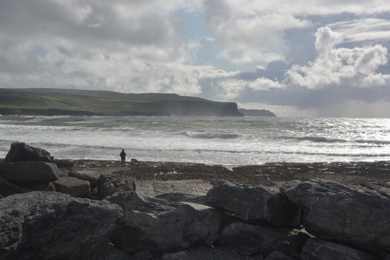 The coast cliff scenery of cliffs and Atlantic Ocean looking south from Doolin Pier Co. Clare, Wiild Atlantic Way, West of Ireland