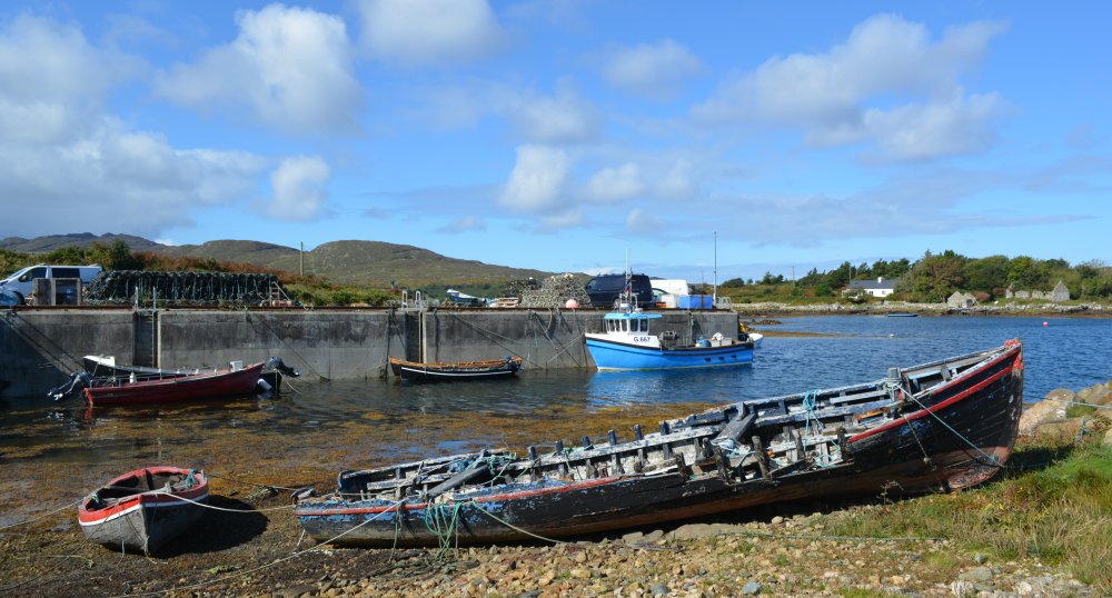A small Irish fishing boat G.667 ALISON JANE (Galway registered) in Inishnee Harbour Inish Nii Inish Nee Inishnee Loop Walk, Connemara, Co. Galway, Ireland