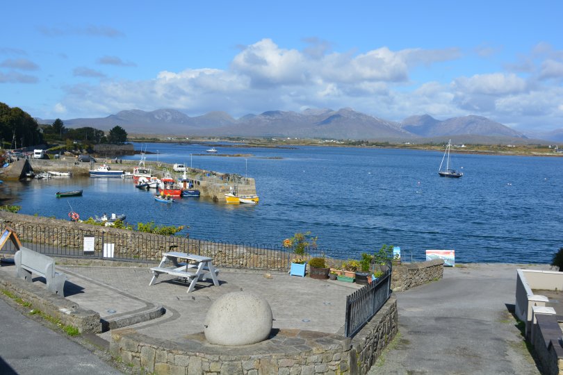 The slipway down to Roundstone Harbour allowing the launching and retrieving of small boats Roundstone, Connemara, Co. Galway, Ireland