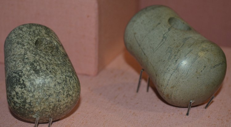 Two other polished stone maceheads, Dublin archaeology museum