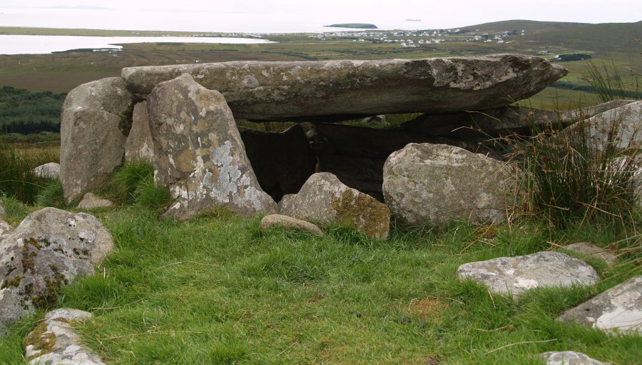 89. One of the prehistoric megalithic court tombs on the southern side of Slievemore Mountain, Achill Island, Co. Mayo, Ireland.