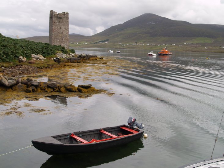 100. Kildownet Castle (or Kildavnet Castle, linked with the 'Pirate Queen' Grace O'Malley', Granuaile), Achill Island, Co. Mayo, Ireland. This fortified tower house was built in the 1400's in the early 15th century and used by the 'Pirate Queen' herself in the 16th century.