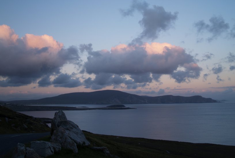 119. The Minaun Cliffs at sunset from above the village of Dooagh, Achill Island, Co. Mayo, Ireland.