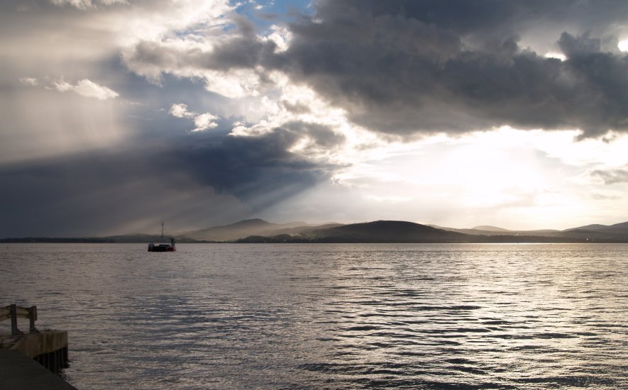 145. A post-storm evening view from Buncrana Pier, Inishowen Peninsula, of the incoming Swilly Ferry from Rathmullan, Co. Donegal, Ireland.