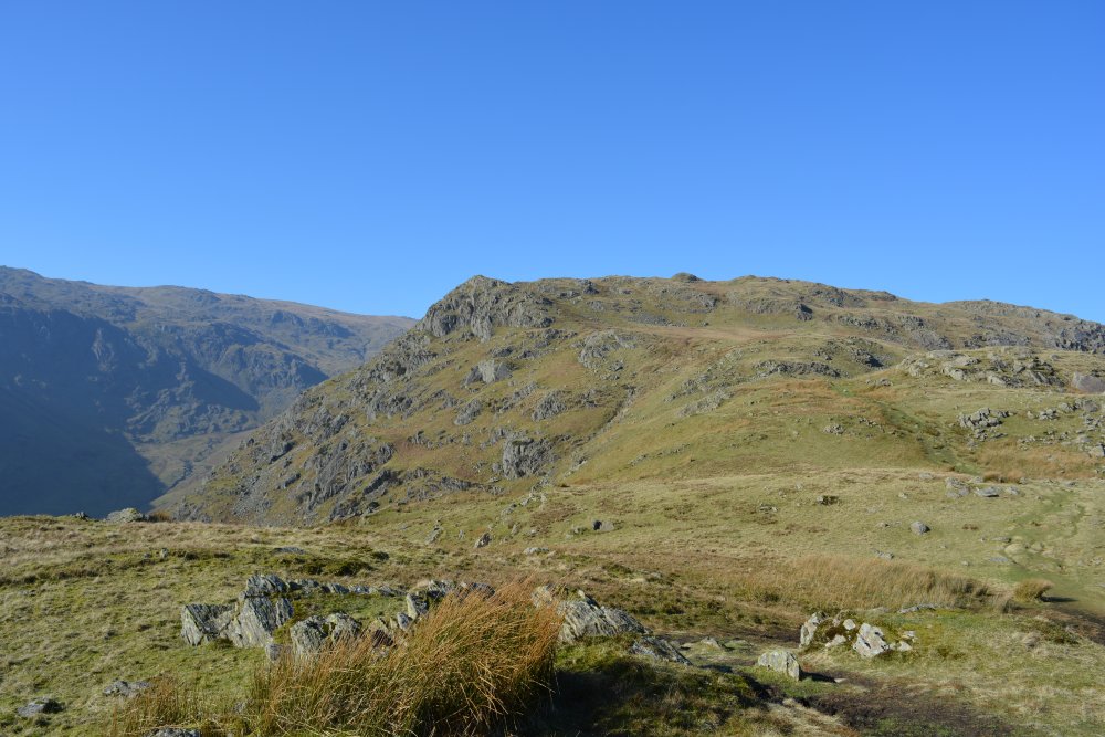 Calf Crag circular walk on hills high above Easedale Tarn, Cumbria, England