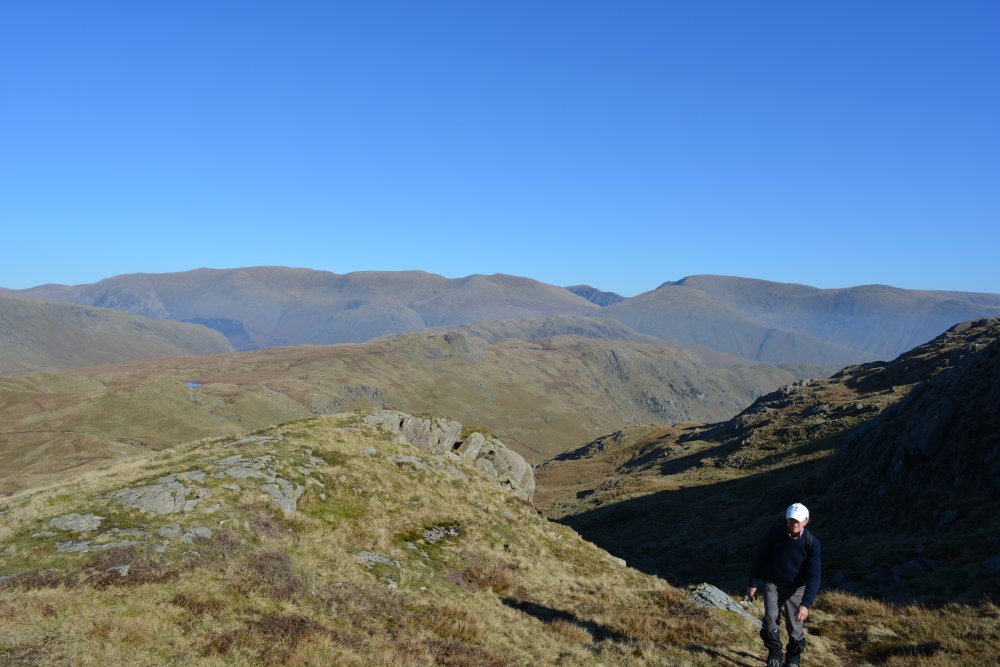 circular walk on hills high above Easedale Tarn, Cumbria, England