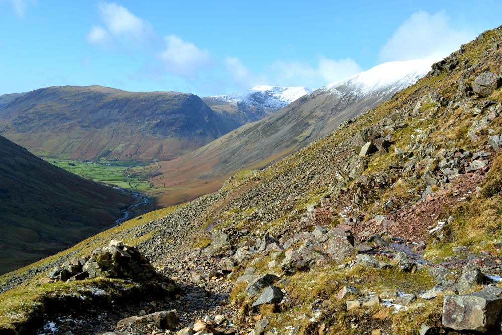 walk from upper Wasdale Head to Sty Head Tarn stunning views