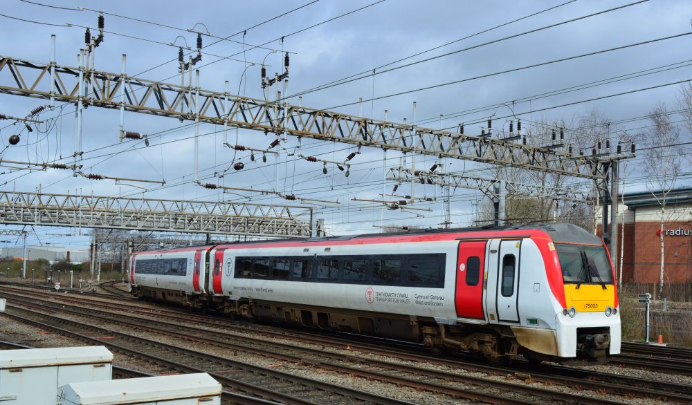 Class 175 DMU 175003 with a Transport for Wales service from South Wales and Shrewsbury to Manchester Piccadilly station (Crewe station, March 2020)