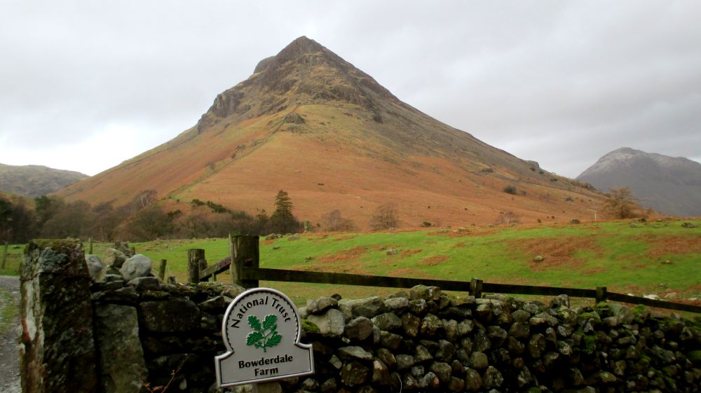 view of Yewbarrow in Wasdale, from the entrance to Bowderdale Farm National Trust managed property