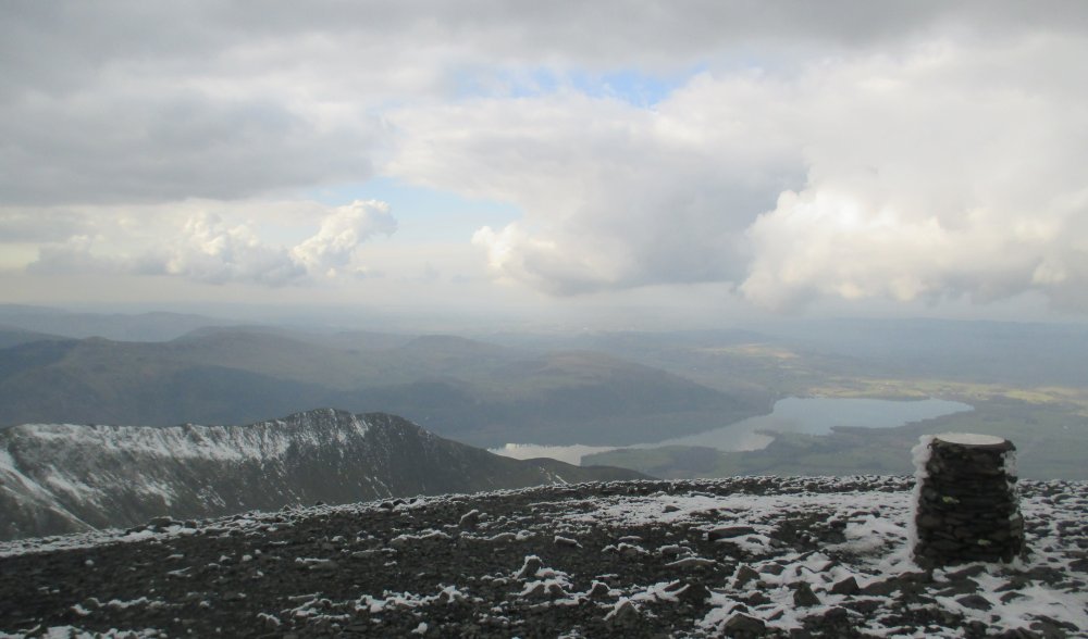 Looking down towards Bassenthwaite Lake Climbing Skiddaw from Millbeck, Cumbria, Lake District National Park, England