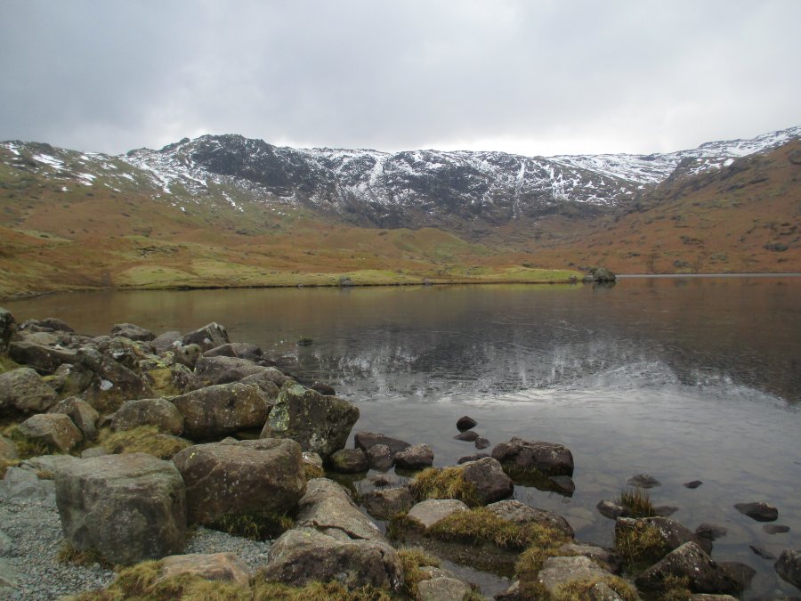 Winter walking Grasmere to Easedale Tarn walk, Cumbria, Lake District National Park, England