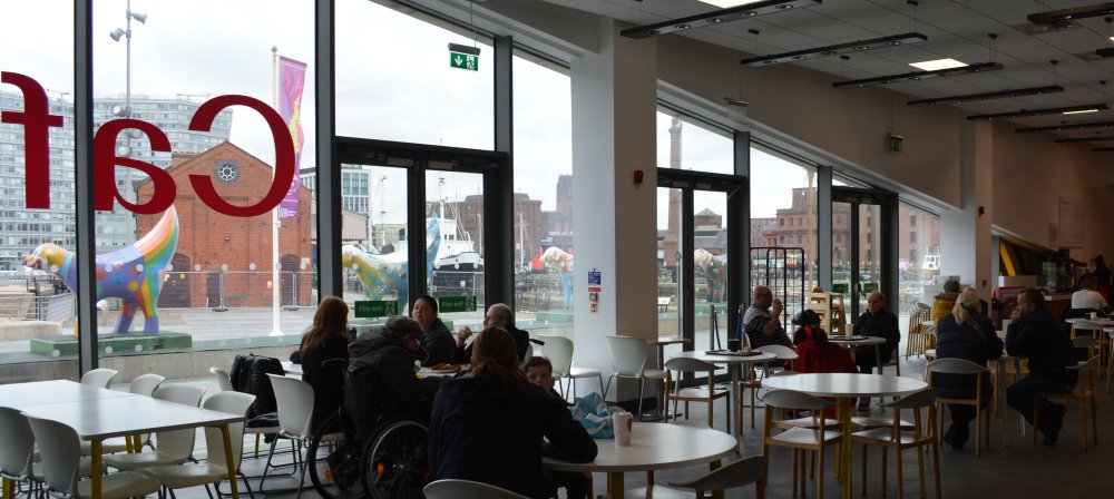 The cafe with its views over the docks Museum of Liverpool