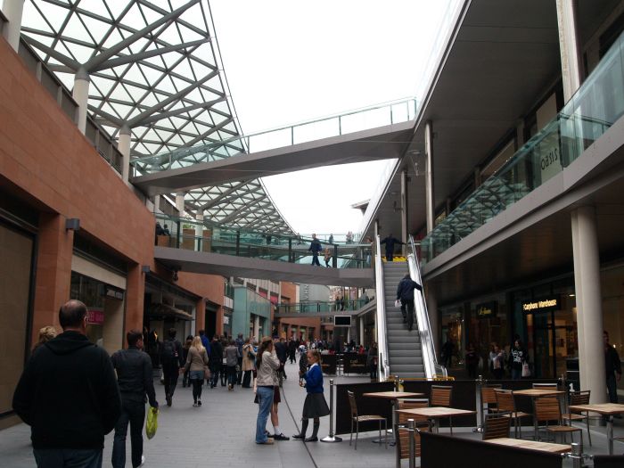 The shopping complex and walkways known as Liverpool One in the central shopping area of 'down-town' Liverpool
