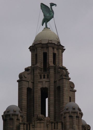 The Liver Birds on top of the towers of the Royal Liver Building Pierhead Liverpool
