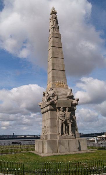 The memorial 'IN HONOUR OF ALL HEROES OF THE MARINE ENGINE ROOM' This memorial was erected by international subscription. The sculptor was Sir W. Goscombe John. Liverpool Pierhead