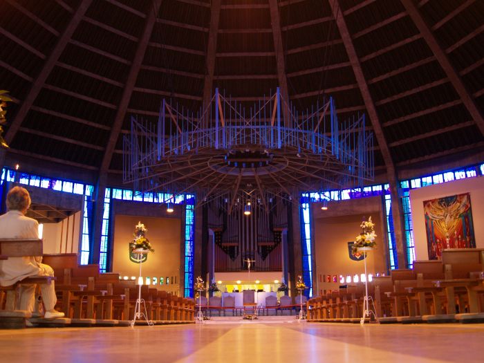 View from the entrance foyer to the Sanctuary and High Altar RC Roman Catholic Cathedral Liverpool