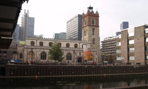 St Giles Cripplegate across from the Barbican Centre - Scenes of London Town and City, England