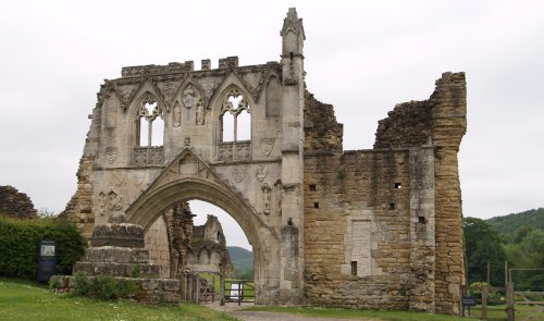The grand richly carved entrance to Kirkham Priory.