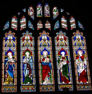 The fine stained glass of the east window by John Ward Knowles of York (~1860).