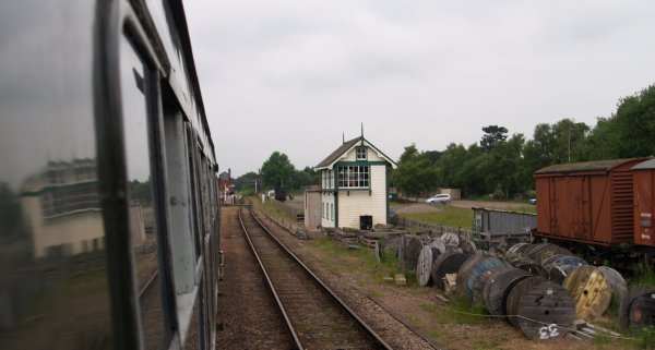 Heading north coming into Rothley Station platform. Note the tracks pass either side of the central platform and the characteristic GCR 'little house' of the station entrance on the bridge. - The Great Central Railway, England, English Midlands
