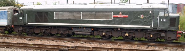 Class 45 1Co-1Co Diesel-electric locomotive D123 named Leicestershire and Derbyshire Yeomanry (D 123, was later numbered 45125, built Crewe Locomotive Works 1961) - The Great Central Railway, England, English Midlands