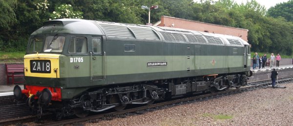 Co-Co diesel-electric locomotive D1705 called Sparrowhawk (D 1705, Brush Type 4 Class 47117 or 47 117, built 1963) at Leicester North Station after hauling a train from Loughborough Central Station - The Great Central Railway, England, English Midlands