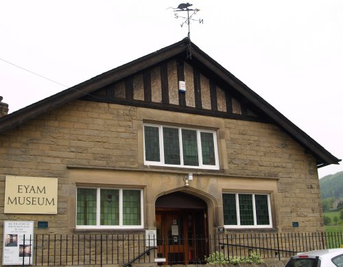 Eyam Museum with the 'plague' rat on the weather vane!