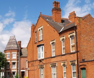 Typical well built red brick houses and with slated roofs near Victoria Park.