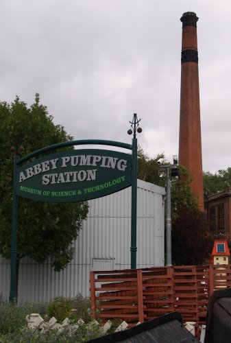 The 164ft (~54m) tall chimney stack of the Abbey Pumping Station. The Abbey Pumping Station Museum of Science and Technology, Leicester, England, English Midlands