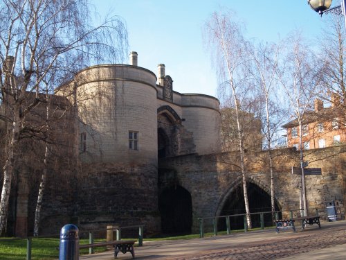 The entrance to Nottingham Castle - the gate house and moat - City of Nottingham, England, English Midlands