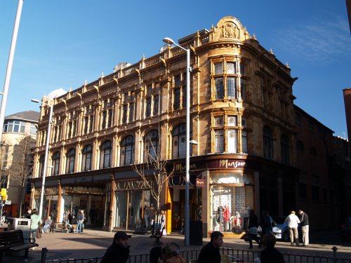 One of the many shopping stores housed in a fine building - City of Nottingham, England, English Midlands