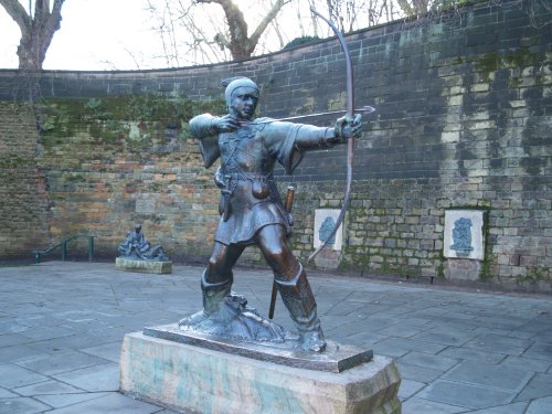 Guess who is the statue of? Absolutely, 'Robin Hood' but did he ever exist? - City of Nottingham, England, English Midlands