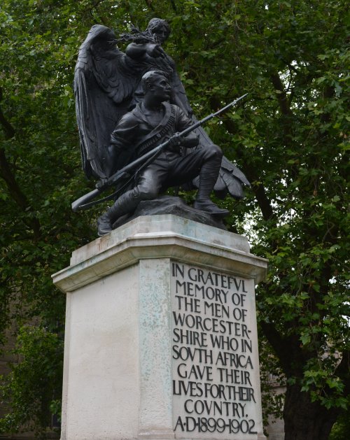 Memorial to the men of Worcestershire who lost their lives in South Africa in the Boer War from AD 1899-1902 near Worcester Cathedral England