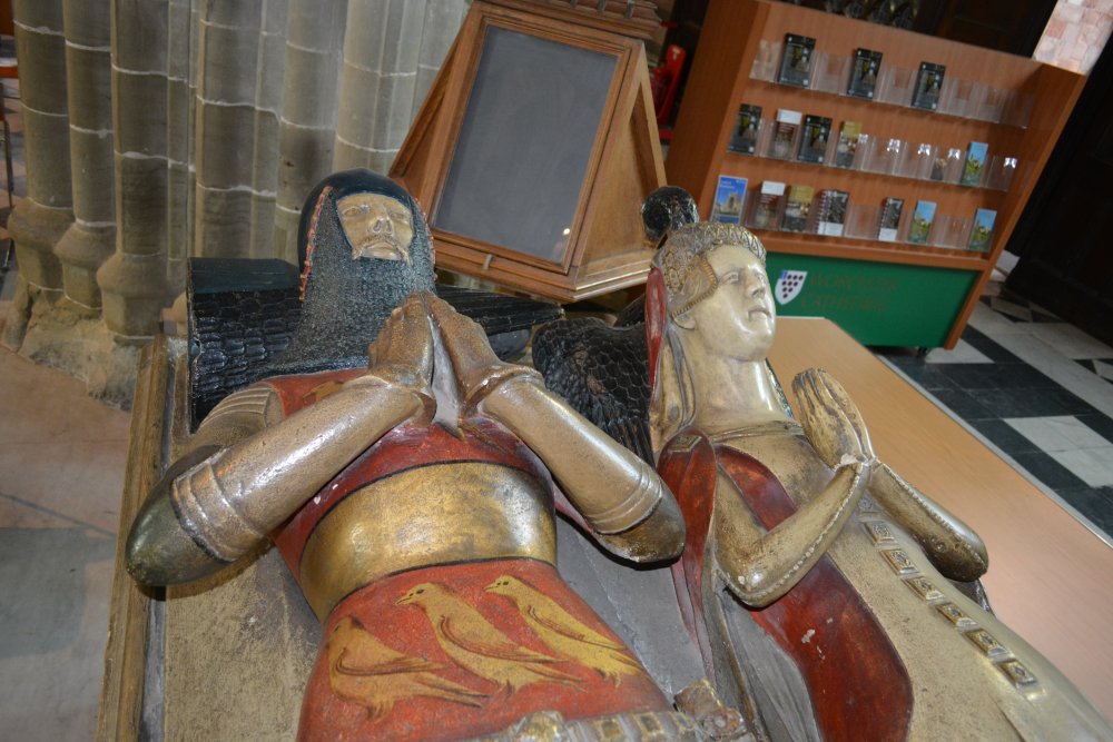 Details of the tomb effigies of Sir Thomas Beauchamp and his wife Elizabeth Cateshill Worcester Cathedral England
