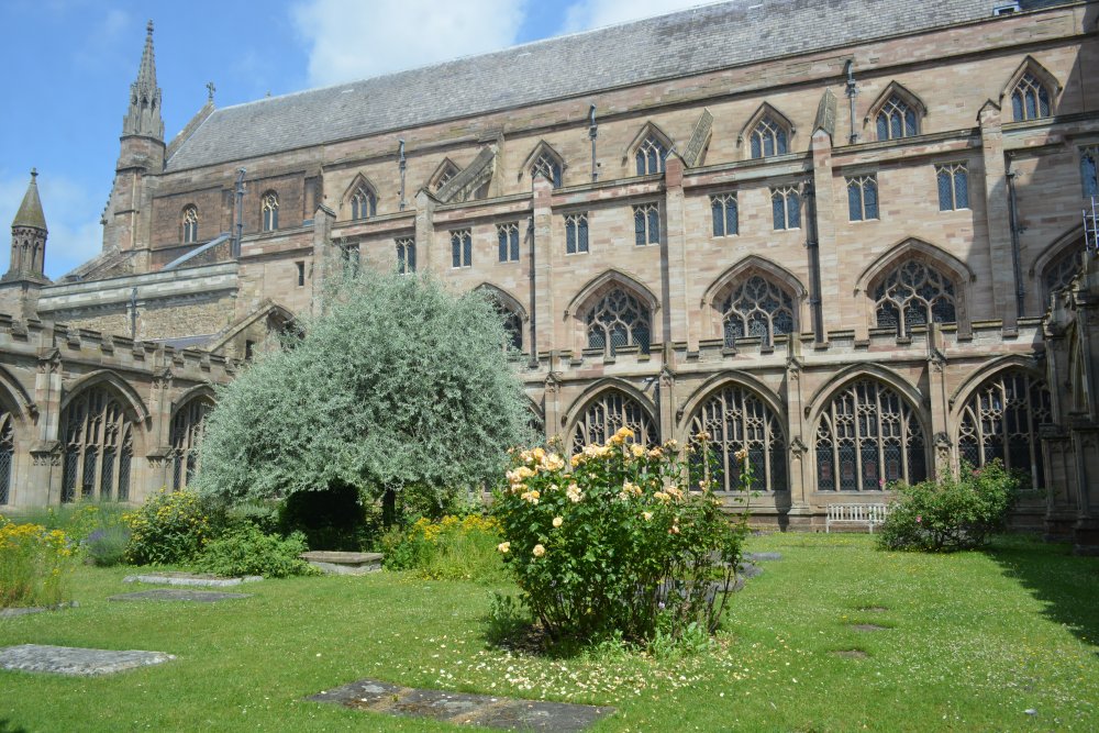 Cloiseter gardens of Worcester Cathedral England