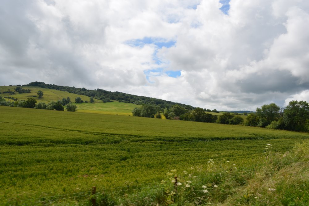 The scenery near Hailes Abbey viewed from a train of the Gloucestershire Warwickshire steam railway England