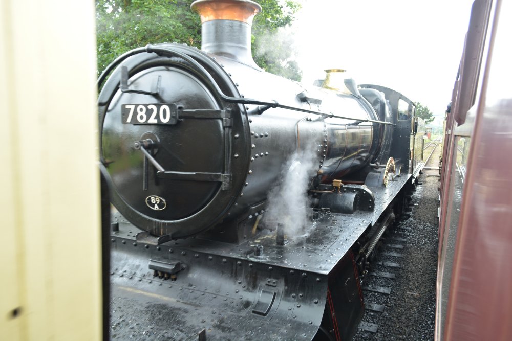 7820 waiting in Toddington station, Gloucestershire Warwickshire Steam Railway (July 2021) 7820 Dinmore Manor GWR Manor Class 4-6-0 steam locomotive