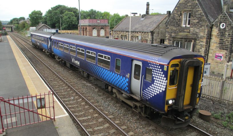Scotrail Metro-Cammell Super Sprinter Class 156 DMU 437 156437 carriages 57437 and 52437 (Haltwhistle Station 2013)