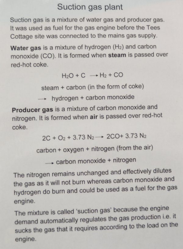 How the suction gas plant produced water gas and producer gas at the Tees Cottgae Pumping Station