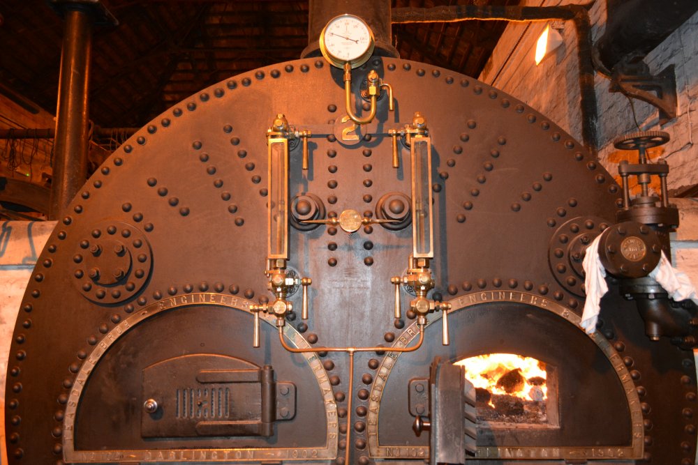 The twin fireboxes of one of the two Lancashire boilers that power the Tees Cottgae Pumping Station