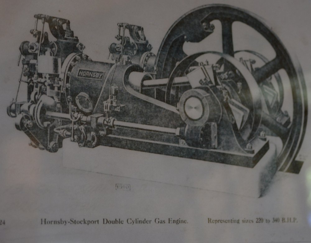Catalogue picture of a Hornsby-Stockport Double Cylinder Gas Engine used at the Tees Cottgae Pumping Station
