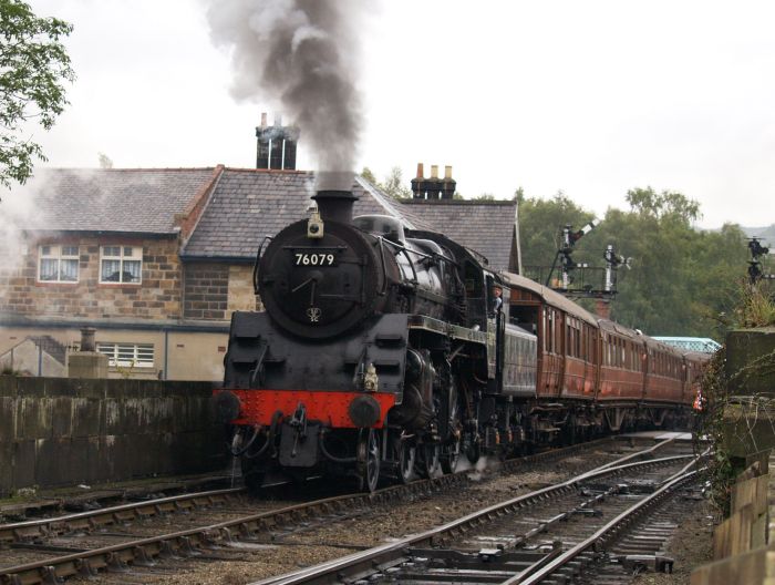 76079 leaving Grosmont with a train for Pickering during the 2010 Autumn Steam Gala