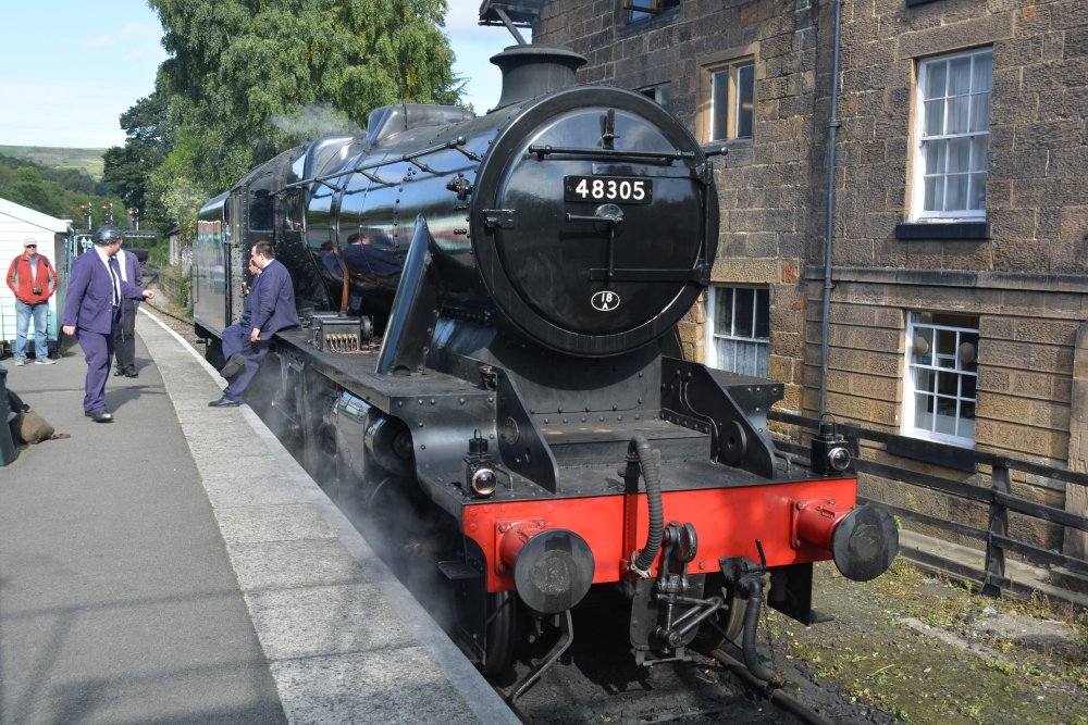 All taking a rest at Grosmont station, Stanier 8F 2-8-0 freight locomotive BR 48305, (NYMR Steam Gala September 2021)