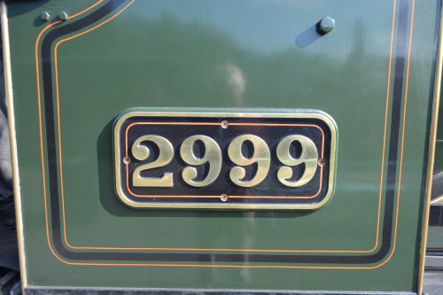 brass number plate of 2999 LADY of LEGEND GWR 2900 Class Saint 4-6-0 steam locomotive, (NYMR Steam Gala September 2021)