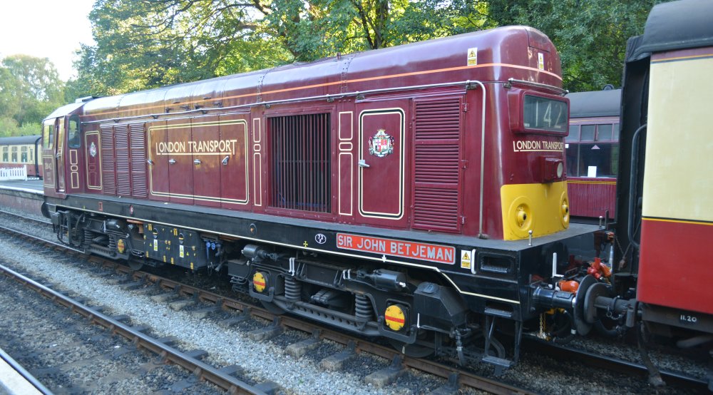 Class 20 20142 Sir John Betjeman at Grosmont station with a passenger train for Whitby (NYMR Steam Gala September 2021)