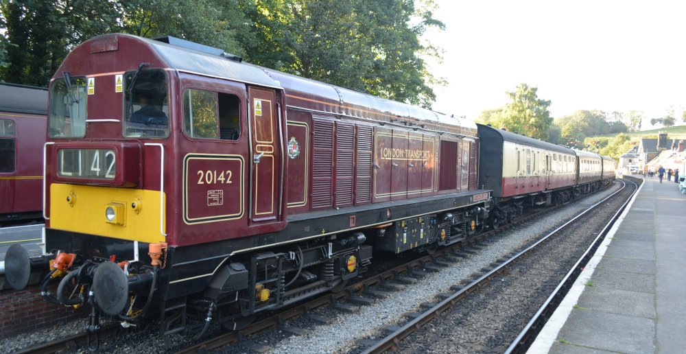 Class 20 20142 D8142 Sir John Betjeman in the maroon livery of London Transport (NYMR Steam Gala September 2021)