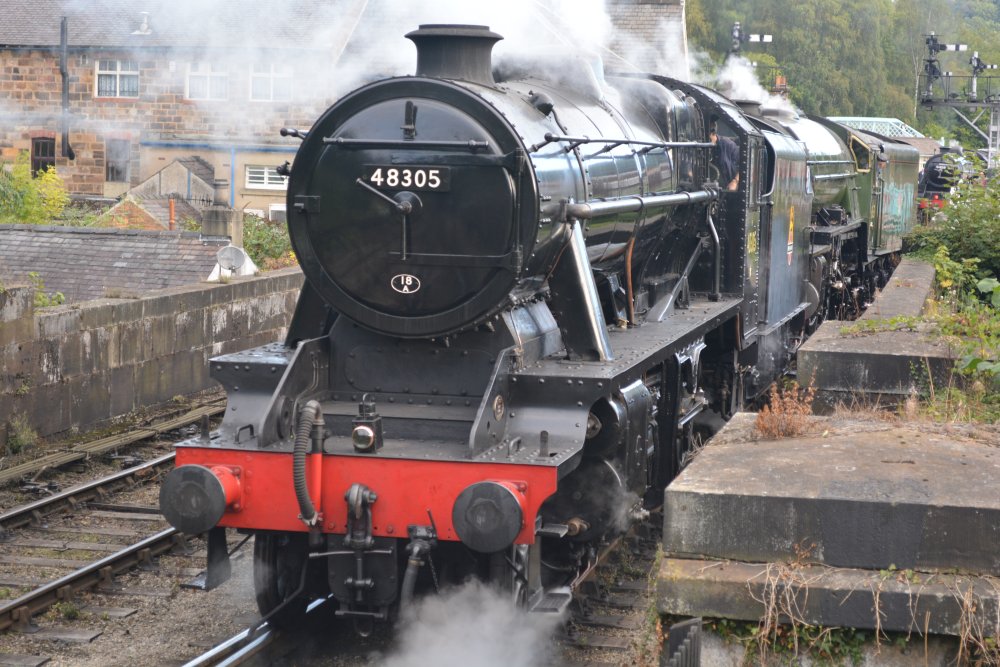 Shuffling along with 60163 TORNADO at Grosmont station, Stanier 8F 2-8-0 freight locomotive BR 48305, (NYMR Steam Gala September 2021)